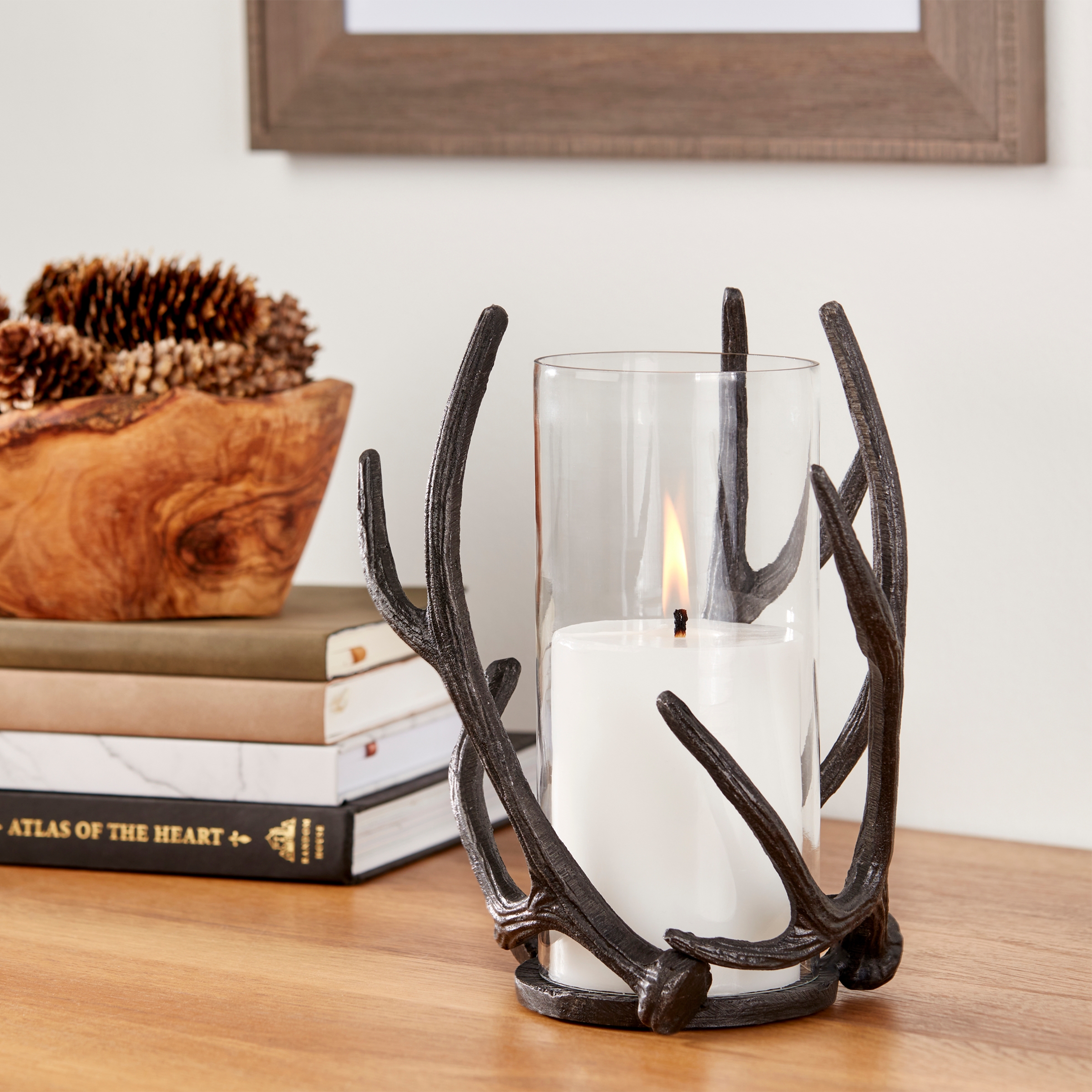 Mainstays Decorative Metal Rustic Antler Hurricane Pillar Candleholder, Black