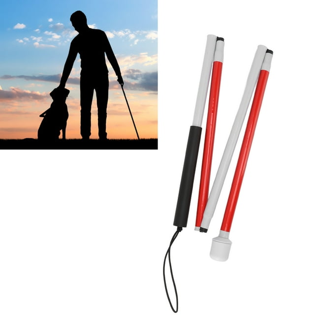 Folding Blind Cane, Light Weight Aluminium Anti Slip Handle Red White Foldable Cane for The Blind