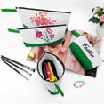 thumbnail image 3 of Bolsa de maquillaje Sinzip de lona de algodón con correa, 10 unidades, blanco y verde, 3 of 7