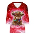 thumbnail image 4 of Women Christmas Highland Cow Shirt Cute Animal Graphic Farm Pullover Country Western Casual 3/4 Sleeve Shirts Tops, 4 of 5