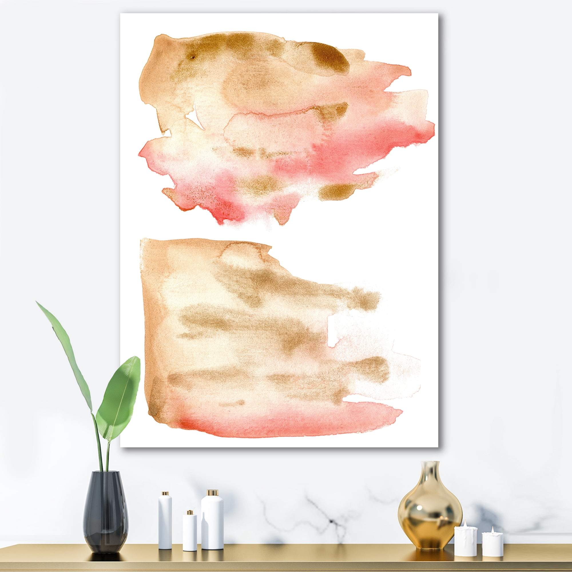 Designart ' Red Pink Gold and Beige Abstract Clouds ' Modern Canvas Wall Art Print