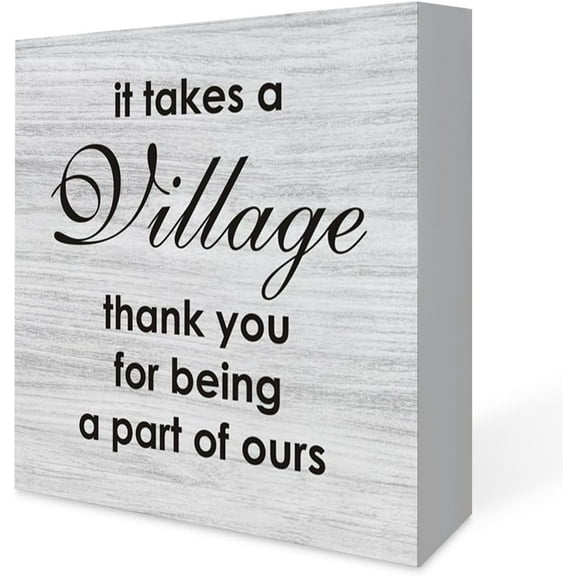 5x5 IN Home Decor Inspirational Farmhouse Quote Decor,It Takes A Village Wooden Box Sign, Farmhouse Home Living Room Desk Shelf Decor Sign