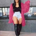 thumbnail image 2 of Elainilye Fashion Womens Dress Knitted Solid Color Long Sleeved Cardigan Casual Long Tassel Round Neck Long Sleeved Dress,Pink, 2 of 5