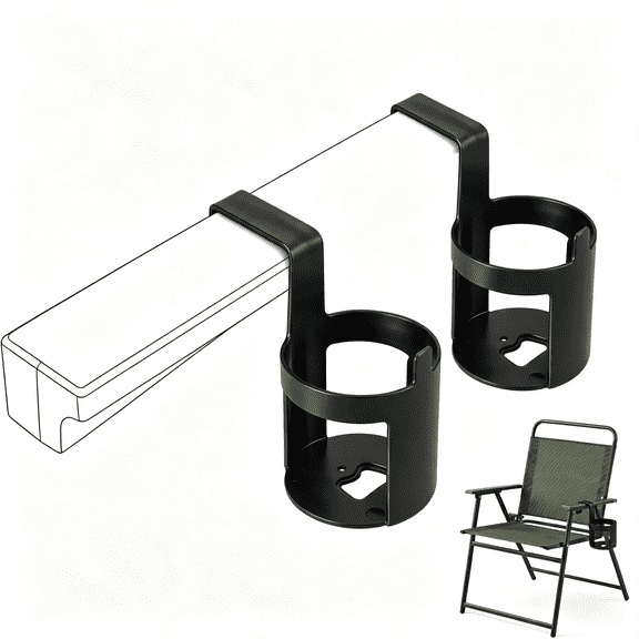 LQSEO 2 Pcs Lawn Chair Cup Holder Plastic Beach Chair Cup Holder Black Universal Portable Water Bottle Organizers for Camping Patio Loungers Outdoor Fishing Pool