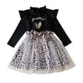 thumbnail image 1 of Girls Long Sleeve Dress Ruffle Leopard Print Patchwork Mesh Party Swing Dress Spring Fall Outfits 2-8 Years Old (5-6T, Black), 1 of 7