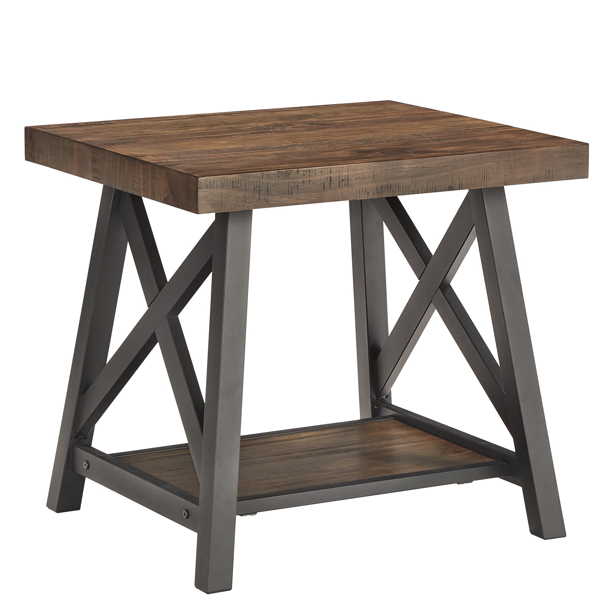 Weston Home Westyn Rustic X Base Wood End Table with Shelf, Brown