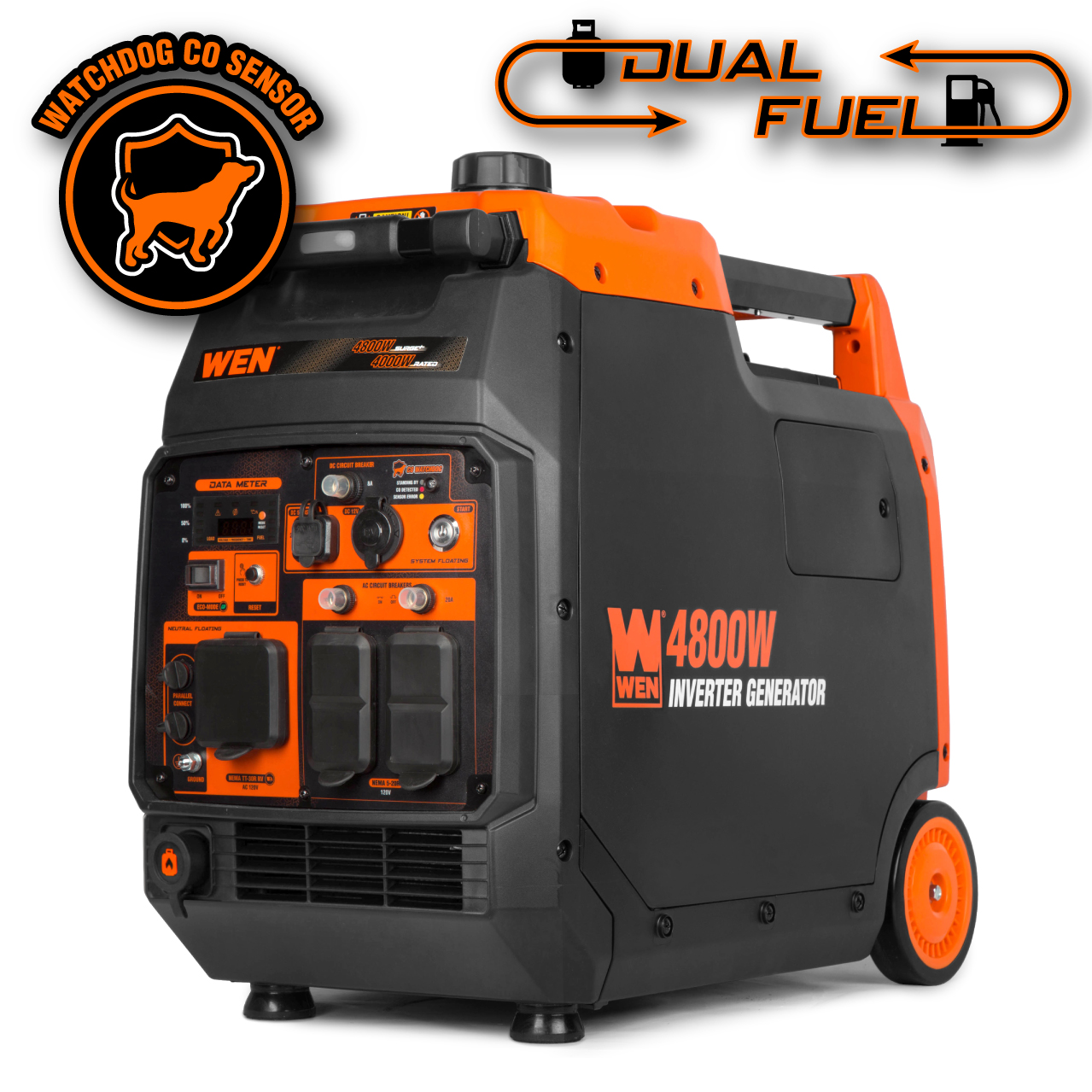 WEN Quiet and Lightweight 4800-Watt Dual Fuel RV-Ready Electric Start Portable Inverter Generator with Fuel Shut Off and CO Watchdog (DF480iX)