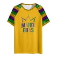 thumbnail image 4 of Women Casual Mardi Gras Tops Round Neck Short Sleeve Colored Carnival Letter Printed T Shirt Loose Womens Graphic Tee A-Yellow S, 4 of 4