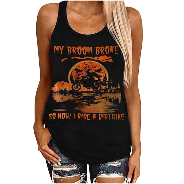 Camiseta sin mangas de Halloween para mujer, camiseta sin mangas con estampado gráfico divertido de playa de verano para adultos, blusa Pompotops lopia994966