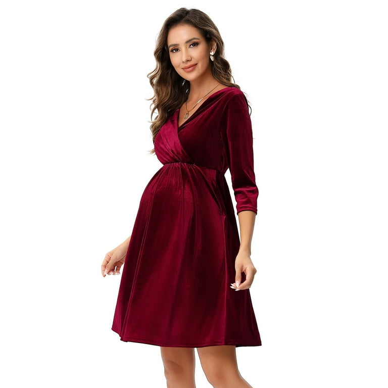 maternity dress velvet Off Shoulder Mermaid Prom Elonnashop neckline and a soft FABRIC: Stretch Velvets Chicaboo