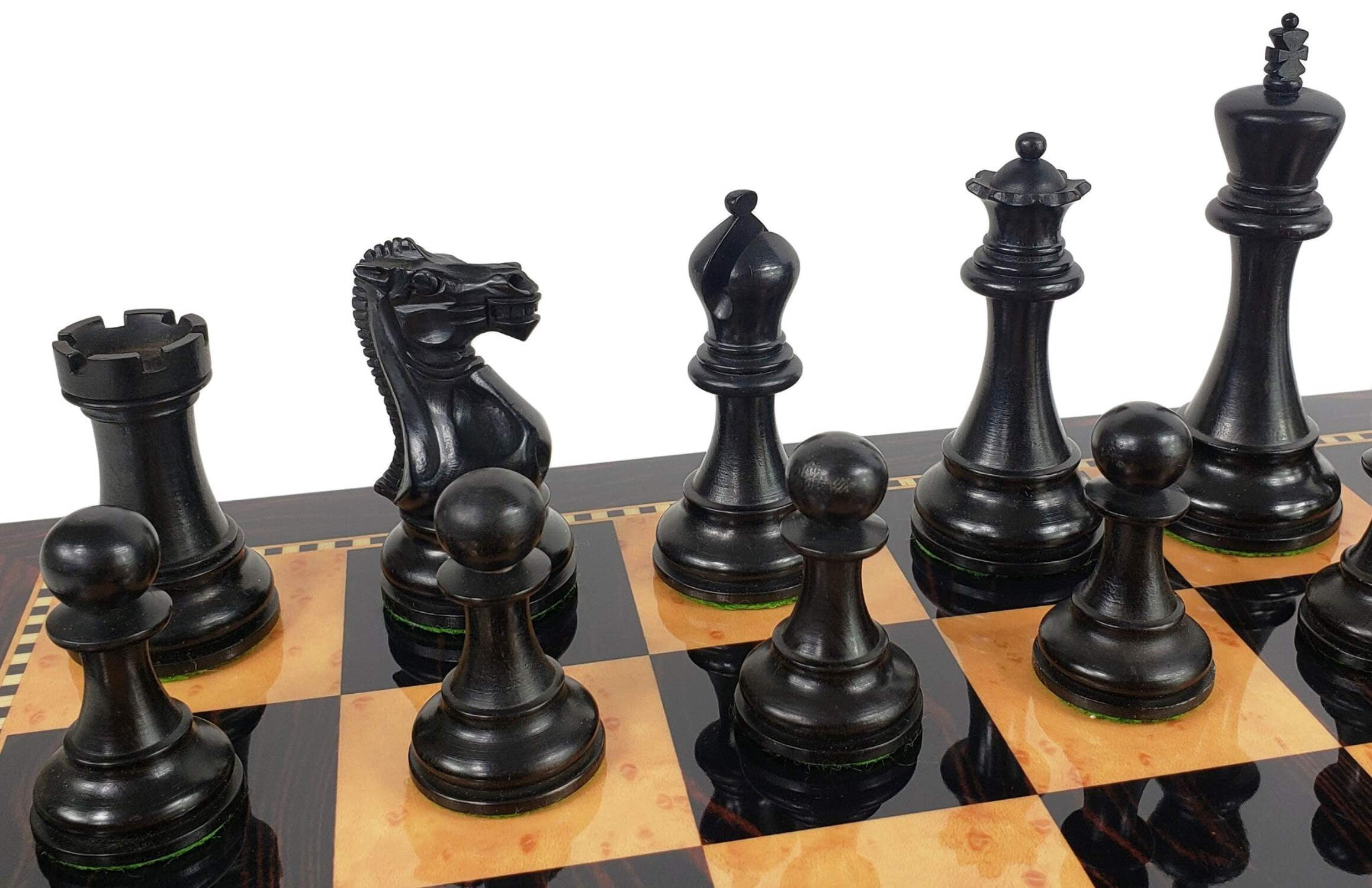 Black  Natural 3 3/4" Anderssen Staunton Wood Chess Set 18" Walnut Color Board