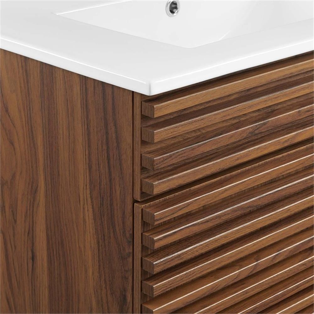 Modway Render 30" Modern Wood Bathroom Vanity Cabinet in Walnut/White