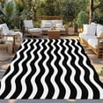 thumbnail image 3 of Outdoor Rug 6x9 ft Geometric Striped Pattern Waterproof Outdoor Patio Rug Mat Non Slip Outside Area Rugs Carpet for RV,Camping,Porch,Deck,Pool,Balconybackyard,Black and White Wave Pattern, 3 of 9