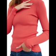 thumbnail image 1 of Suéteres Acanalados para Mujer, Lindos Suéteres de Punto de Cuello Alto, Ajustados y Cálidos Sandía un Tamaño, 1 of 8