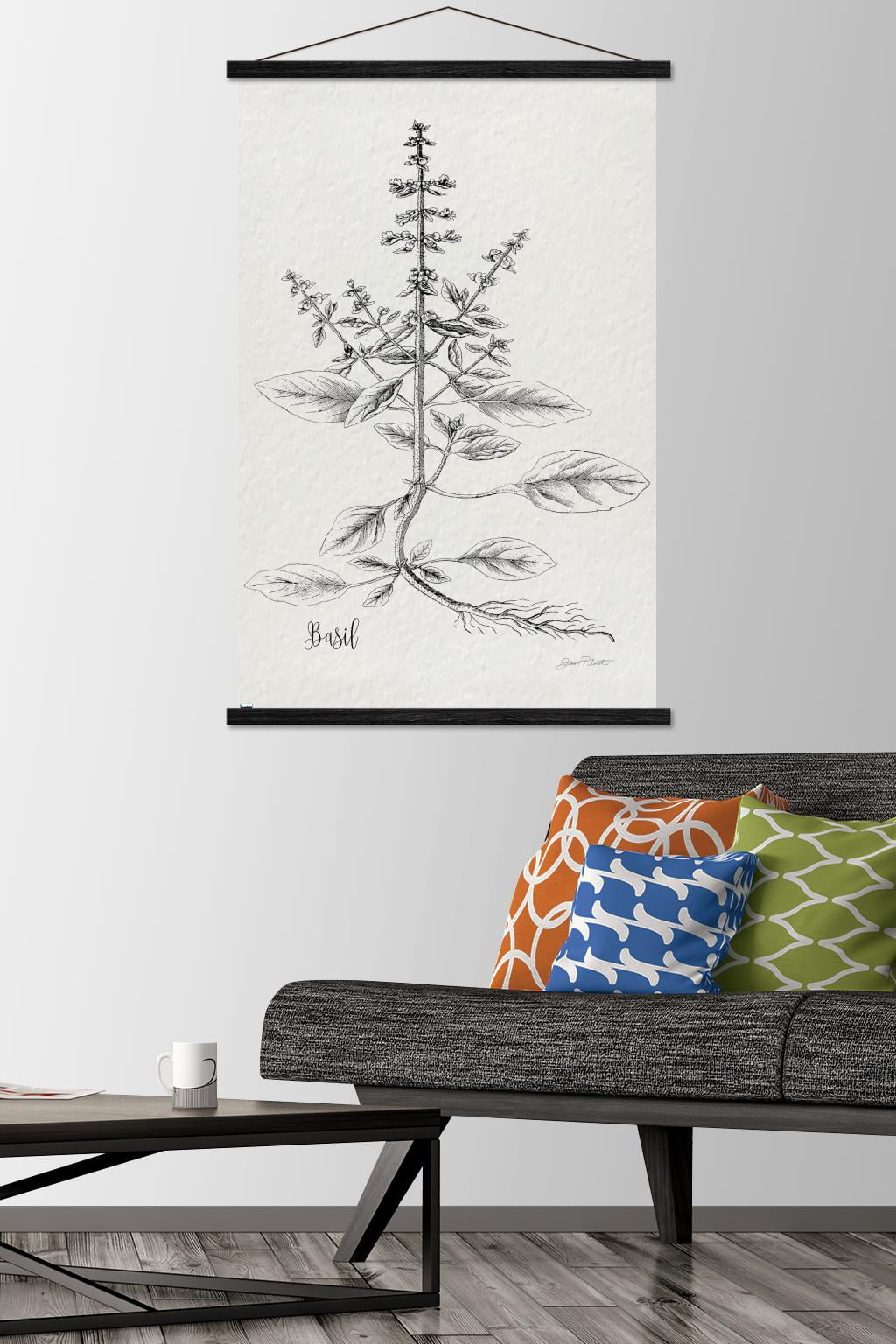Jean Plout - Botanical Studies on Paper Basil Wall Poster with Magnetic Frame, 22.375" x 34"