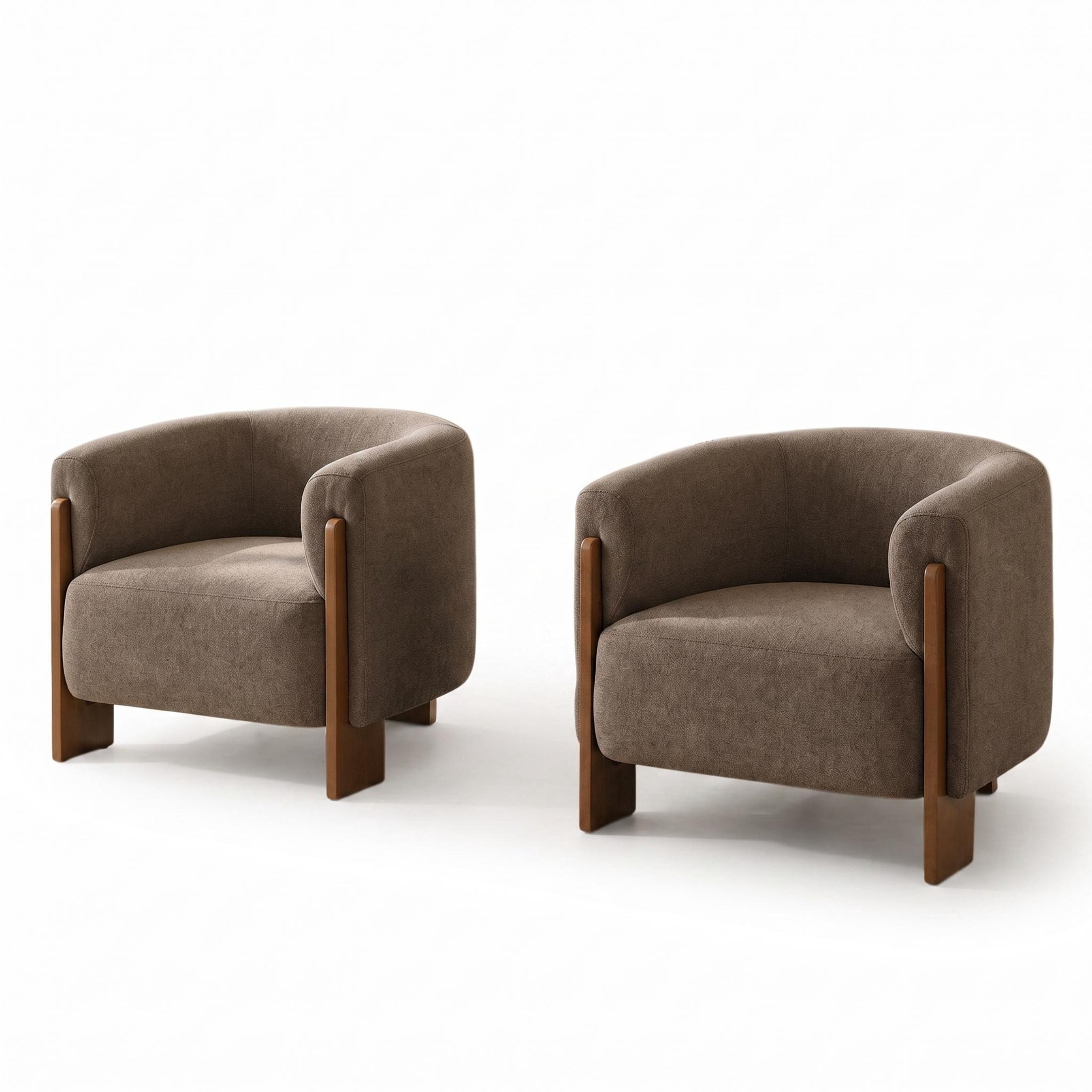 Christopher Knight Home Mid-Century Modern Barrel Accent Chair, Chenille Upholstery, Wood Legs, Brown, Set of 2