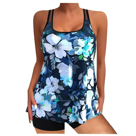 Feimerou Two Piece Tankini Swimsuits for Women Modest Blouson Tummy Control Printed Bathing Suit with Boyshorts Athletic Swimwear Sale