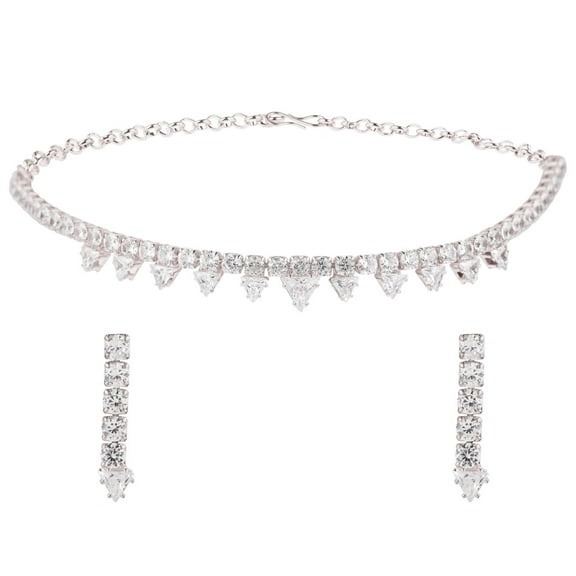 Efulgenz Women's Party Jewelry CZ Tennis Necklace Set Cubic Zirconia Choker Necklace and Linear Dangle Earrings Wedding Crystal Bridal Necklace Set