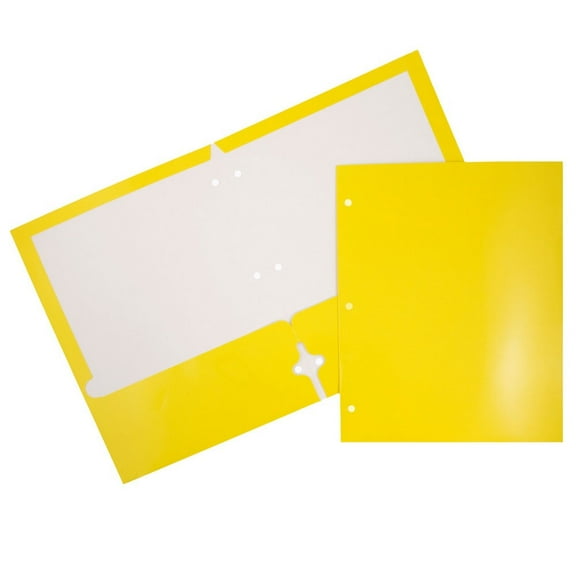 JAM Paper Glossy 3 Hole Punch Folders, Yellow, 100/Pack