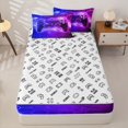 thumbnail image 4 of Erosebridal Lightning Game Controller Zipper Twin Comforter Sets with Fitted Sheet and 2 Pillowcases,Honeycomb Neon Print Zipper Bedding Set,Purple Pink Black,Reversible, 4 of 6