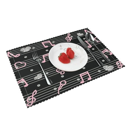 

Home Musiknote Mit Silbernem Glitzer ---Musical Note With Silver Glitter Placemats Set Of 4 Washable Wipeable Place Mats Place Mats For Festival Parties Family Dinner (12 X 18inch)