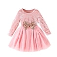 thumbnail image 2 of Tdoqot Little Girls Dresses- Cotton Crew Neck Sequin Dress Long Sleeve Kids Spring Clothes Pink Size 6T, 2 of 8