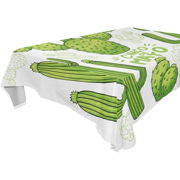 SKYSONIC 60”x90" Square Tablecloth with Set of Mexican Cactus Prints, Anti-Wrinkle and Smooth Table Cloth for Kitchen/Home Decoration
