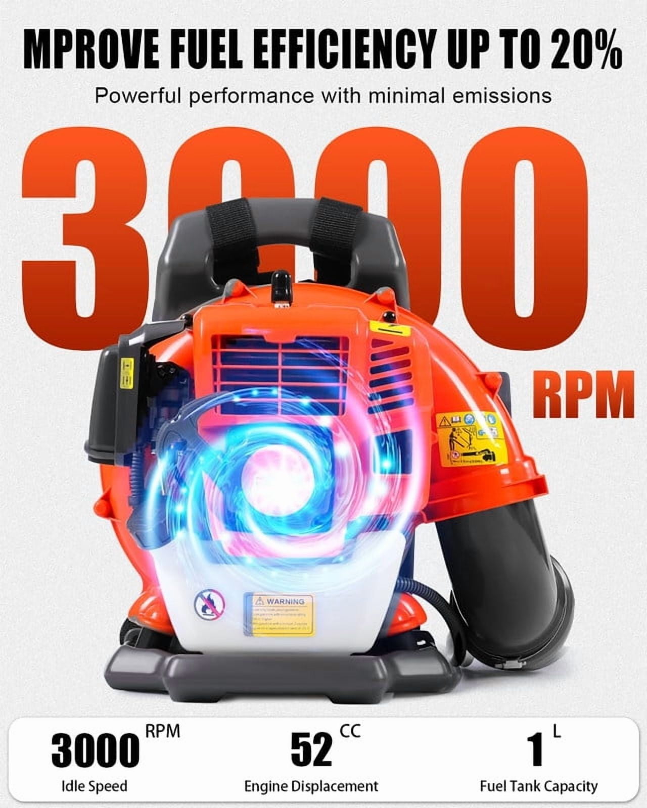 Professional Gas Powered Backpack Leaf Blower – 2 Cycle High-Performance 52CC / 550 CFM Blower System with Comfort Design for Complete Property Maintenance