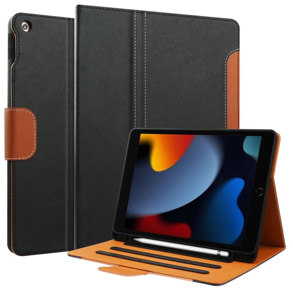 iPad 9th/8th/7th Generation 10.2 Inch Case (2021/2020/2019) with Built-in Pencil Holder, Folio Stand Protective Cover with Auto Sleep/Wake & Multiple Viewing Angles for iPad 9/8/7 Gen