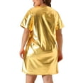 thumbnail image 4 of DARING DIVA Plus Size Metallic Round Neck Short Sleeve Mini Dress 1X Gold, 4 of 6