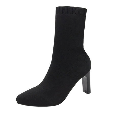 

GNEIKDEING Shoes Breathable Chunky Pointed Women s Heels Thigh Toe Solid High Knitting Boots Women s Boots Gift on Clearance