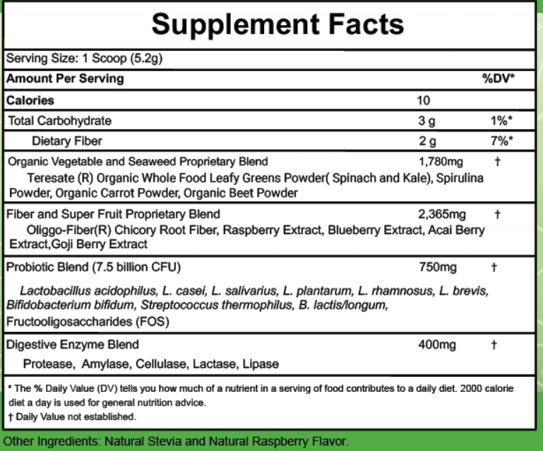 Greens Powder Super Food Organic with Greens, Fruit & Probiotics and More