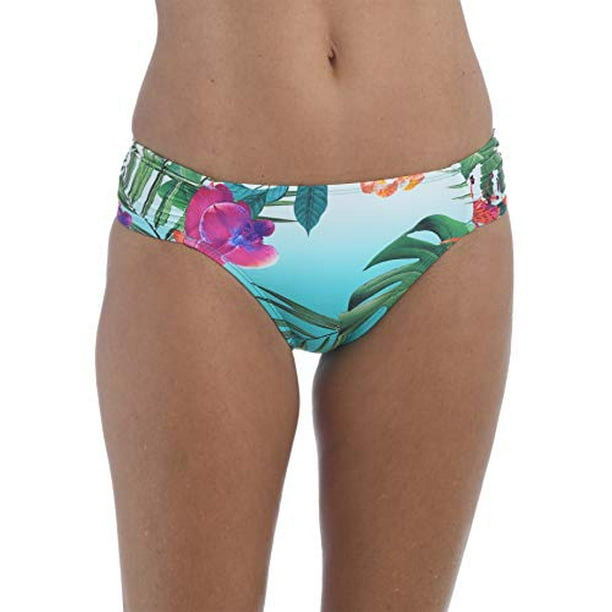 La Blanca Women's Side Shirred Hipster Bikini Swimsuit Bottom, Bright  Aqua//Tropicalia, 4