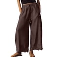thumbnail image 2 of Women Cotton Lace Trim Wide Leg Pants Summer Casual Cropped Drawstring Elastic Waist Lightweight Trousers with Pockets, 2XL, 2 of 7