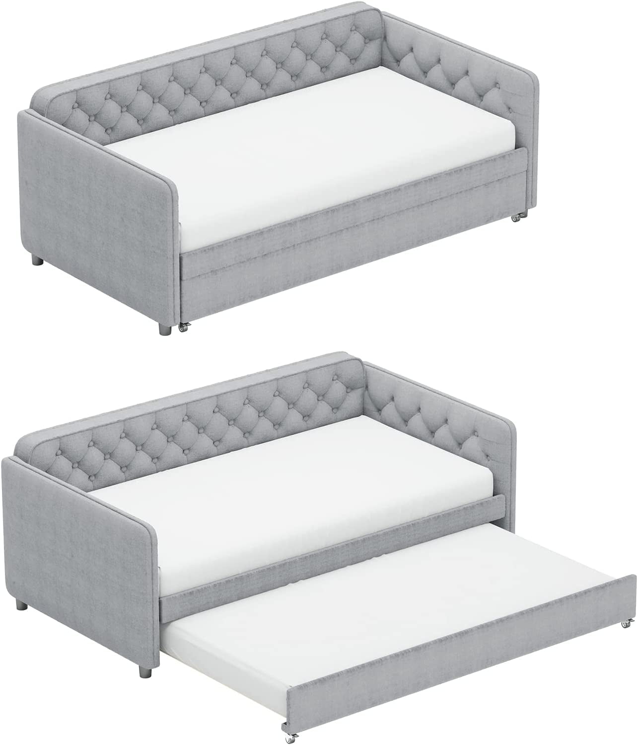 Buy Mjkone Pull Out Daybed with Trundle, Twin Size Sofa Beds with Tufted Button Design, Sleeper