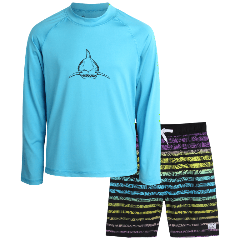 Big Chill Boys Swim Set Boys Rash Guard Swim Set UPF 50 Rash Guard Long Sleeve Swim Shirt Board Short Swim Trunks 5 14