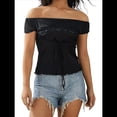 thumbnail image 3 of Camisetas de Mujer con Estampado de Hadas Grunge Y2K, Cuello Cuadrado Transparente, Encaje, Patchwork, Ropa Estética Gótica Vintage Negro S, 3 of 10