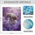 thumbnail image 3 of Diamond Art Kit for Adults, Cute Puppy Among Purple Daisies Diamond Painting for Adults Beginners, DIY Diamond Art Painting Kits, 5D Diamond Painting Crafts for Home Decor 12x16 Frameless, 3 of 7