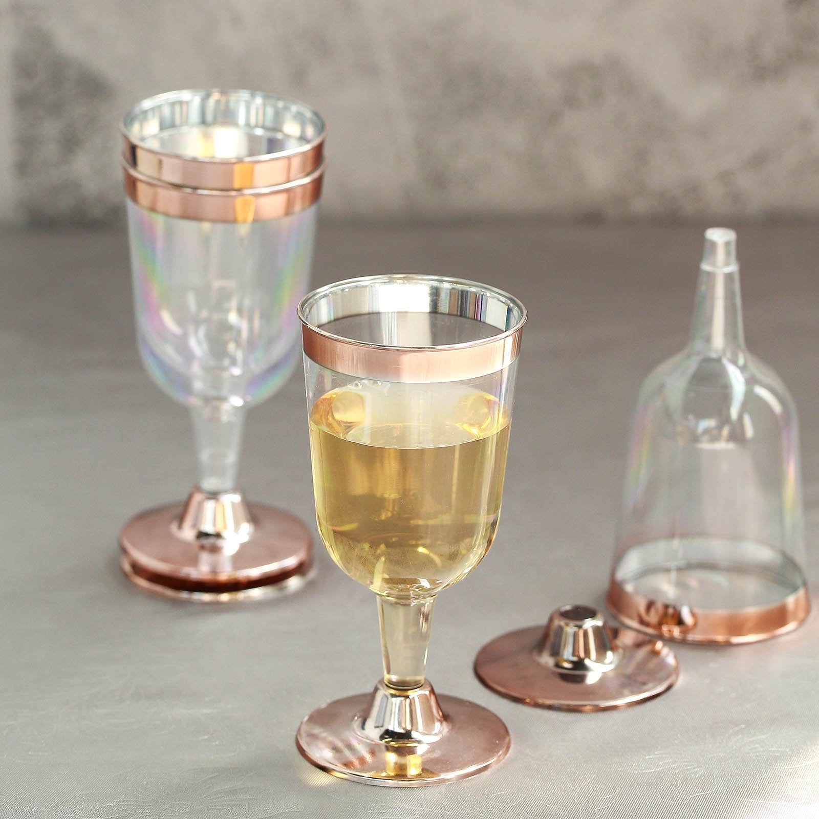 Efavormart 12 Pack 6.5 oz Plastic Wine Glasses Disposable 2-Piece Rose ...