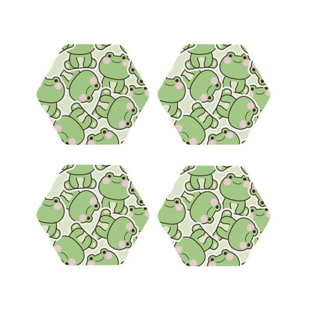

Tebeau Cute Frog Print Set of 4 Leather Drink Coasters Round Cup Mat Pad for Home and Kitchen Use 4 -Hexagon