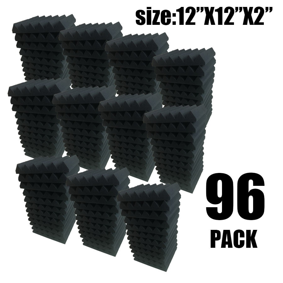 96 Pack BLACK Acoustic Foam Panel Wedge Studio Soundproofing Wall Tiles 12 X 12 X 1 
