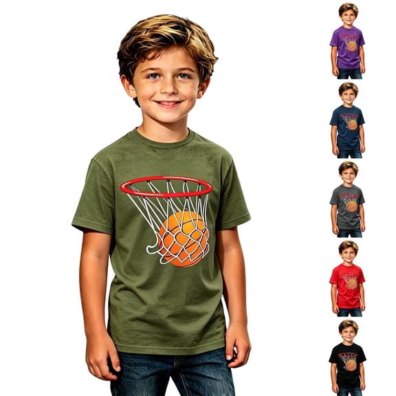 KHONTS Basketball T-Shirt for Kids Boys Short Sleeve Crew Neck Summer Tops,Size 2-13 Years Red 160