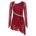 thumbnail image 3 of HULIJA Figure Skating Dress for Women Sheer Mesh Asymmetrical Skirt Leotard Lyrical Dance Dress Burgundy S, 3 of 7