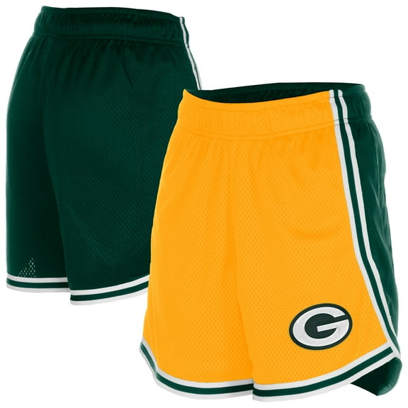 Women's New Era Gold/Green Green Bay Packers Sport Classics Mesh Shorts