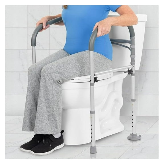 Toilet Safety Rail for Handicapped & Seniors - Folding Bathroom Frame w/Handles for Elderly & Disabled - Standalone Grab Bar w/Arms - Toilet Seat Assistance Support Stand Up Assist Device