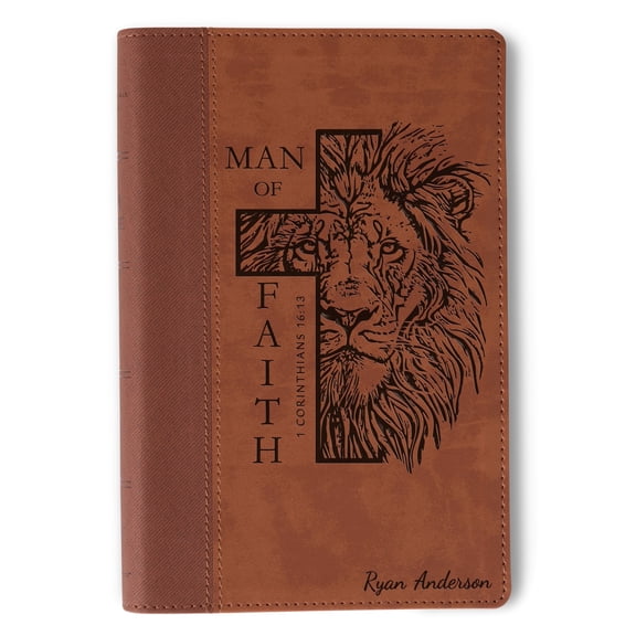 Personalized NIV Large Print Bible, Custom Bible Engraved Name, Man of Faith Lion Design, Christian Gift, Baptism Gift, Bible Gift for Him