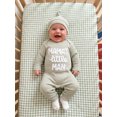 thumbnail image 6 of RUINIXCW Dad's Little Dude Baby Boy Fall Winter Outfit Romper Newborn Baby Boy Hospital Coming Home Outfit Waffled Striped Letter Long Sleeve Jumpsuit Hat Set, 6 of 9