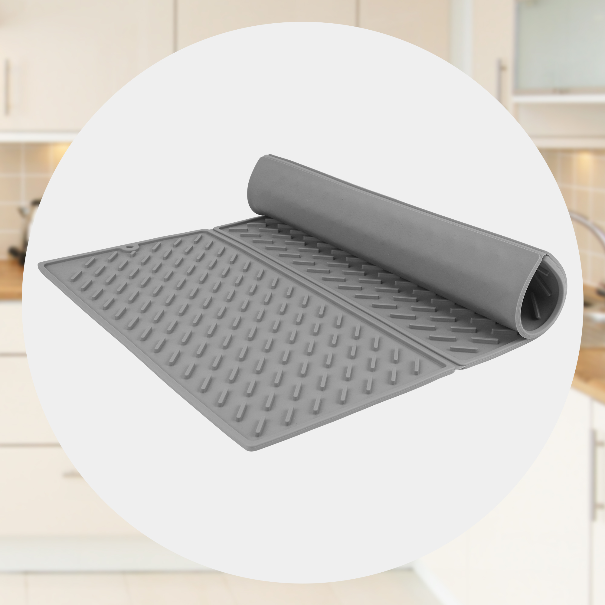 Unique Bargains Heat Resistant Silicone Fits Under Dish Rack Dish Drying Mat Gray