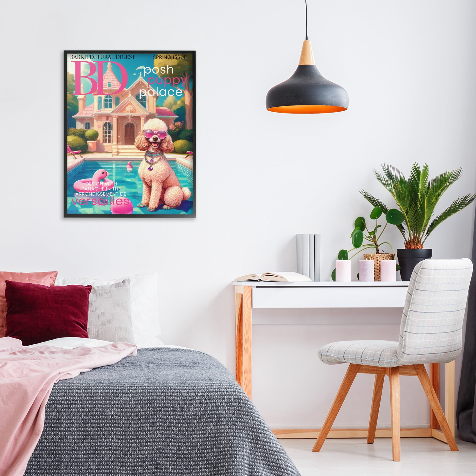 Stupell Industries Poodle Magazine Parody Black Framed Giclee Art, design by Grotto Studios