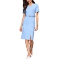 thumbnail image 2 of INSPIRE CHIC Women's Sheath Dress with Belted Button Decor Short Sleeve 2026 Pencil Dress 2XL Blue, 2 of 5
